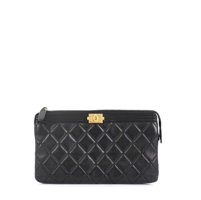 Chanel Boy Zip Pouch Quilted Lambskin Small Black Wristlet