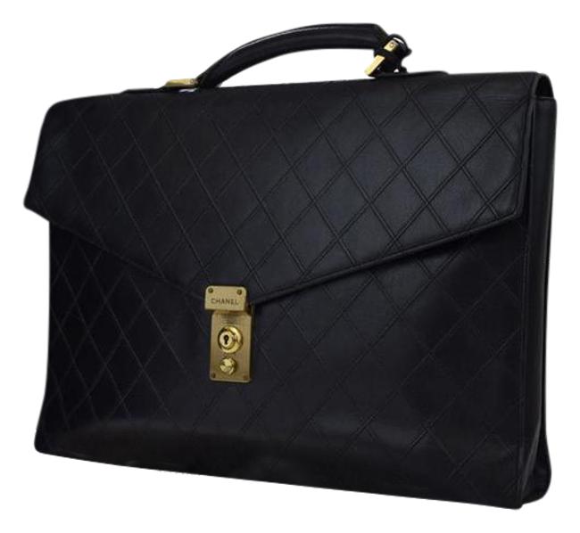 Chanel Briefcase Attache Case Black Leather Laptop Bag