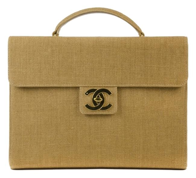 Chanel Briefcase Beige Burlap Laptop Bag