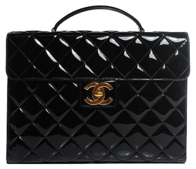 Chanel Briefcase Black Patent Leather Laptop Bag