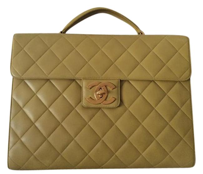 Chanel Briefcase Green Lambskin Leather Laptop Bag