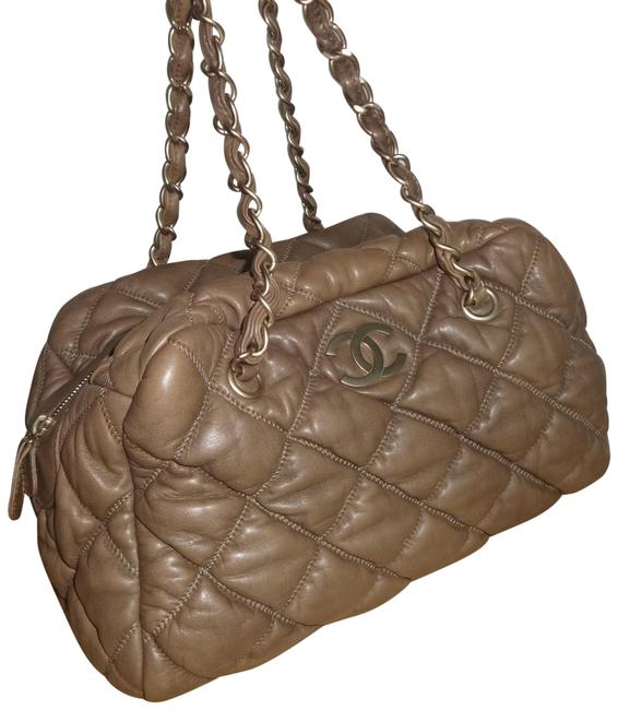 Chanel Bubble Quilt Bowler Tan Leather Tote