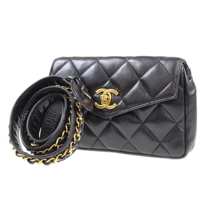 Chanel Bum Waist Quilted Black Lambskin Messenger Bag