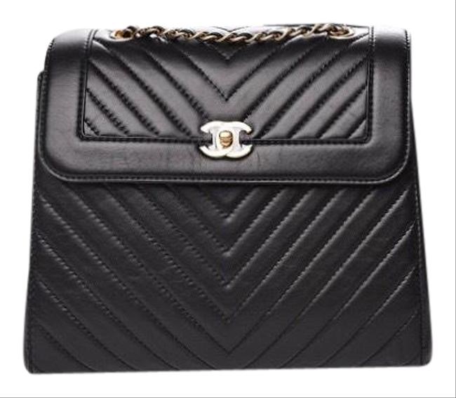 Chanel Calfskin Chevron Quilted Black Backpack