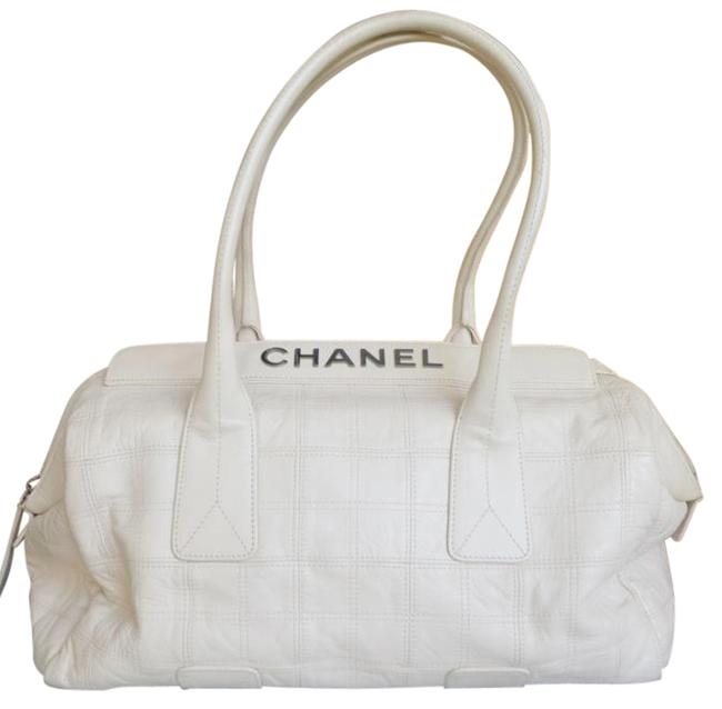 Chanel Calfskin White Cream Leather WeekendTravel Bag