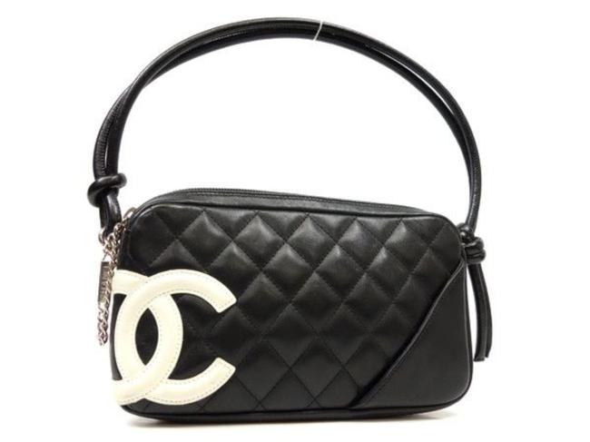 Chanel Cambon Bicolor Quilted Pochette 226031 Black X White Leather Wristlet