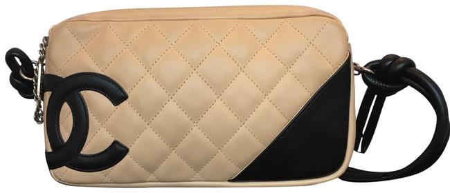 Chanel Cambon Lambskin Ligne Pochette BeigeBlack Calfskin Wristlet