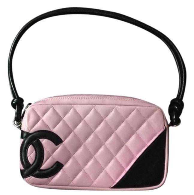 Chanel Cambon Ligne Pochette RoseBlack Lambskin Leather Baguette