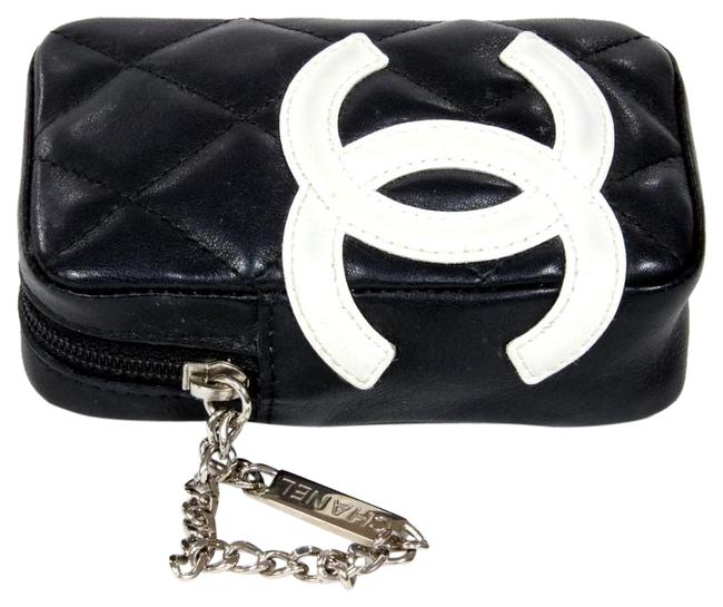 Chanel Cambon Signature Cc Small Travel Pochette Black Leather Wristlet