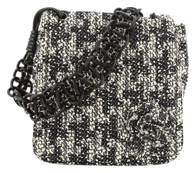 Chanel Camellia Large Black White Tweed Messenger Bag