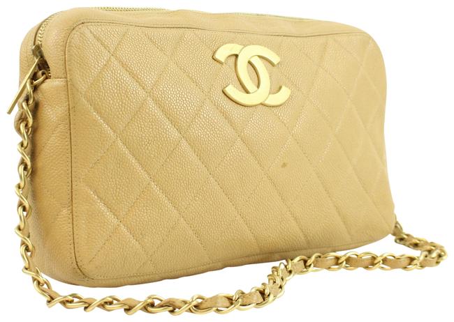 Chanel Camera Quilted Beige Leather Beach Bag