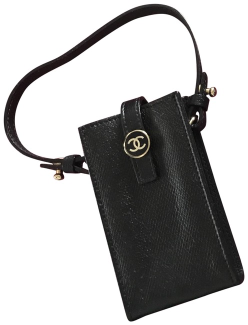 Chanel Card Holder Black Leather Wristlet