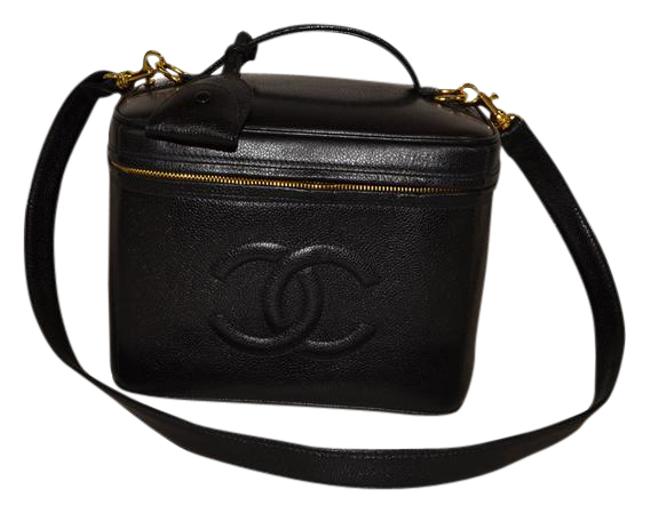 Chanel Shoulder Caviar Cosmetic Black Leather WeekendTravel Bag