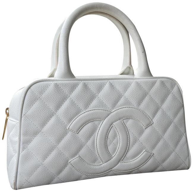 Chanel Caviar Quilted Bowler White Calfskin Leather WeekendTravel Bag