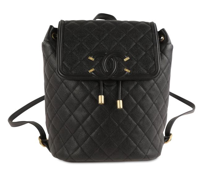 Chanel Quilted Filigree Black Caviar Leather Backpack