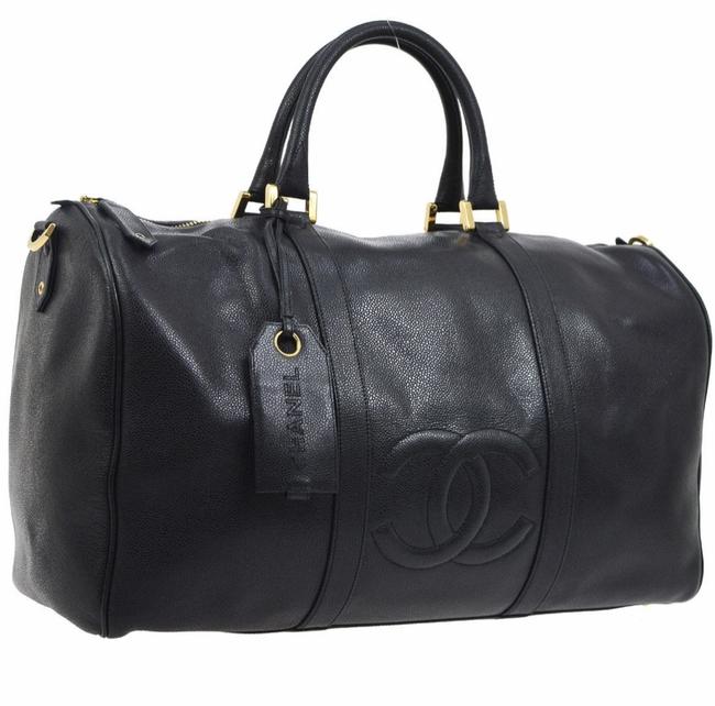 Chanel Duffle Cc Jumbo Carry On Black Caviar Leather WeekendTravel Bag