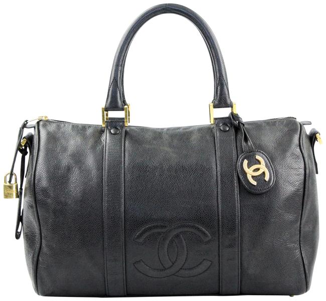 Chanel Cc Boston Black Leather WeekendTravel Bag