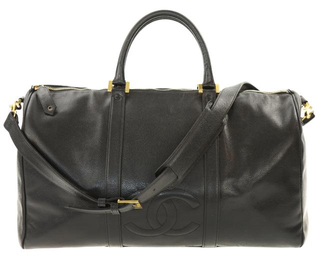 Chanel Duffle Cc Black Leather WeekendTravel Bag