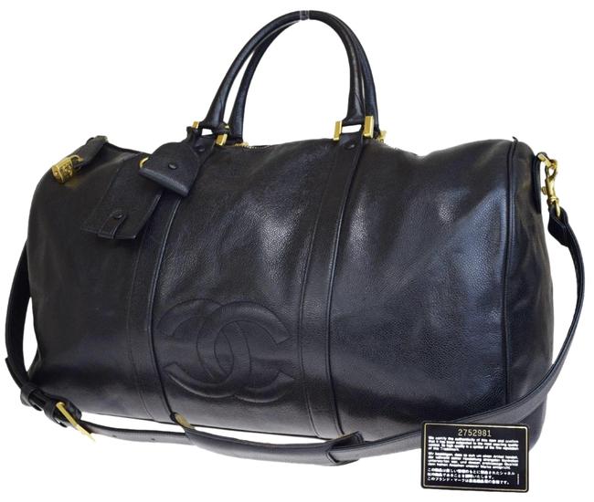 Chanel Cc Jumbo Black Caviar Leather WeekendTravel Bag