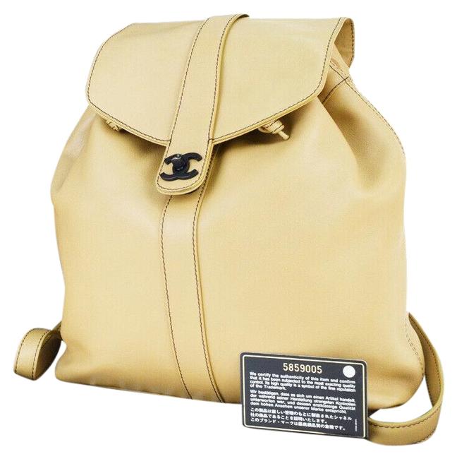 Chanel Cc Logo Beige Leather Backpack