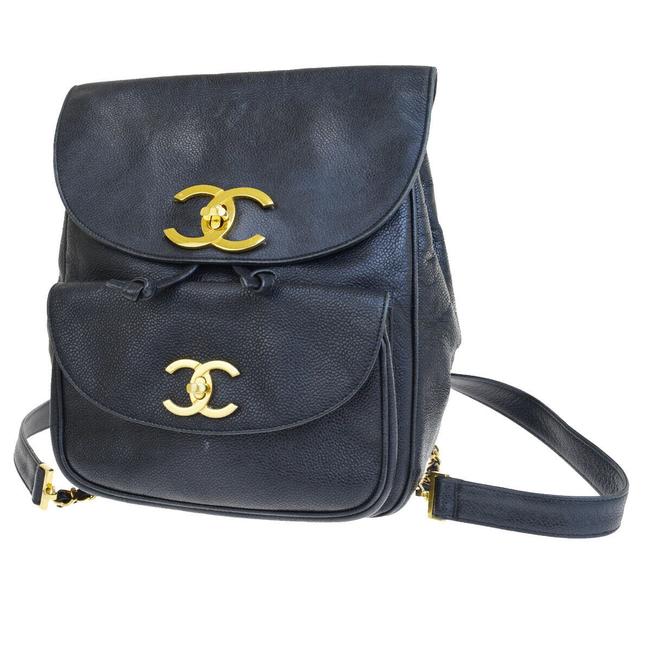 Chanel Cc Logo Black Caviar Skin Leather Backpack