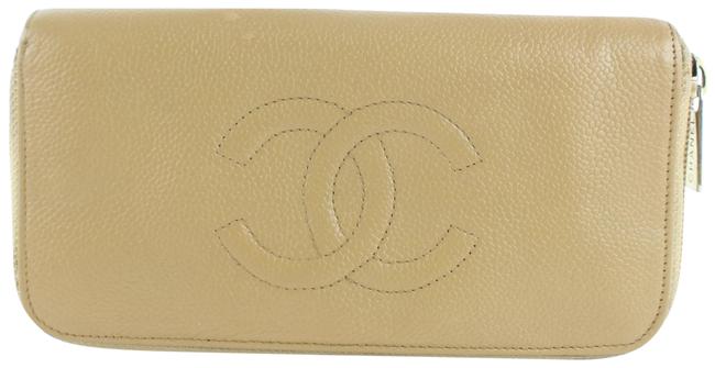 Chanel Zippy Wallet Cc Logo Caviar 230006 Beige Leather Wristlet