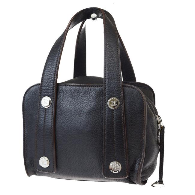 Chanel Cc Logo Hand Silver Brown Leather Wristlet