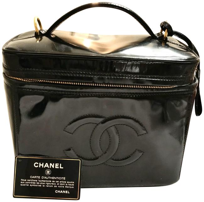Chanel Cosmetic Pouch Cc Logo Toiletry Black Patent Leather WeekendTravel Bag