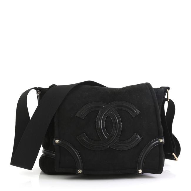 Chanel Cc Medium Black Suede Leather Messenger Bag