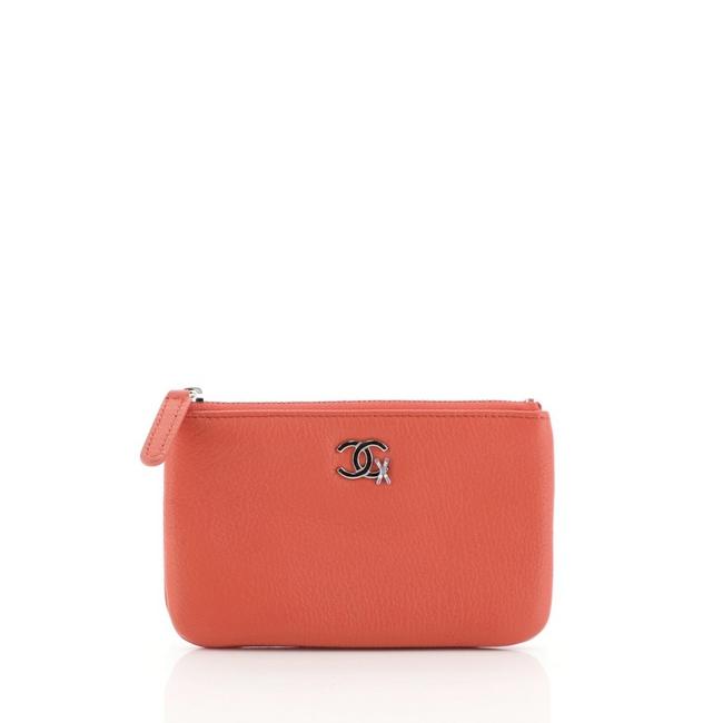 Chanel Cc Ski O Case Pouch Goatskin Small Red Leather Wristlet