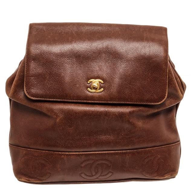 Chanel Cc Small Brown Caviar Leather Backpack