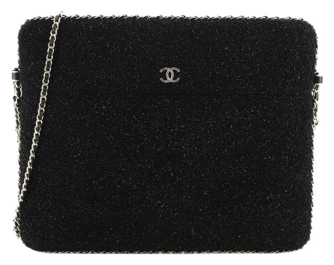 Chanel Chain Around Cc Tablet Holder Black Tweed Laptop Bag