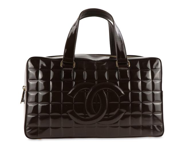 Chanel Chocolate Bar Cc Bowler Brown Leather WeekendTravel Bag