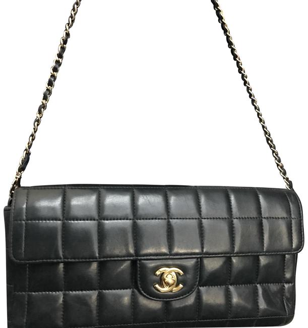 Chanel W Chocolate Bar EW Black Lambskin Leather Baguette