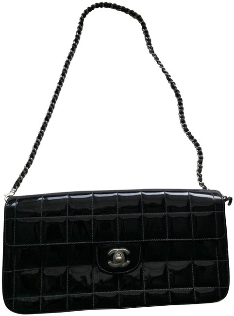 Chanel Chocolate Quilted Black Patent Leather Baguette