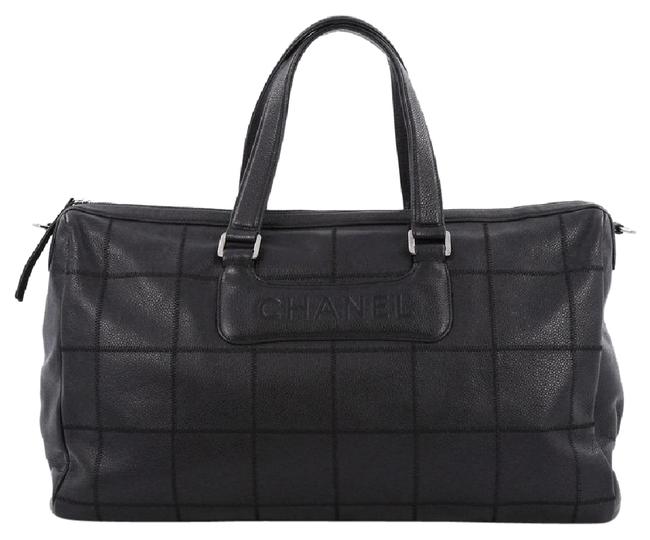 Chanel Duffle Chocolate Stitched Bar Black Leather WeekendTravel Bag