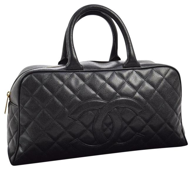 Chanel Boston Classic Handbag Black Caviar Leather WeekendTravel Bag