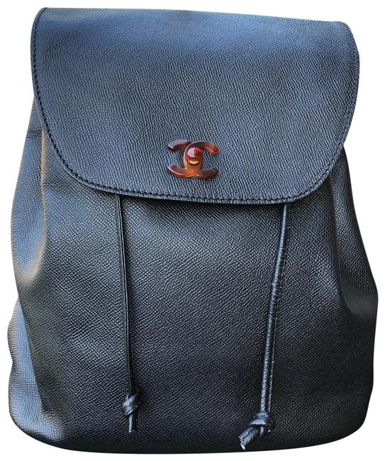 Chanel Classic Cc Logo Black Calfskin Leather Backpack