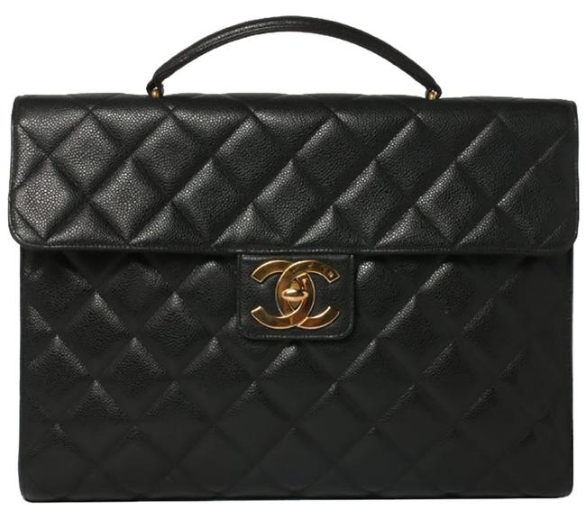 Chanel Classic Flap Briefcase Black Leather Laptop Bag