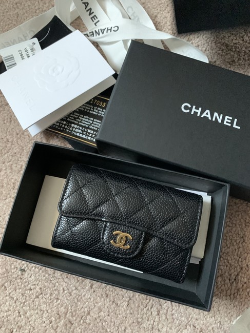 Chanel Classic Flap Holder Wallet Black Leather Wristlet