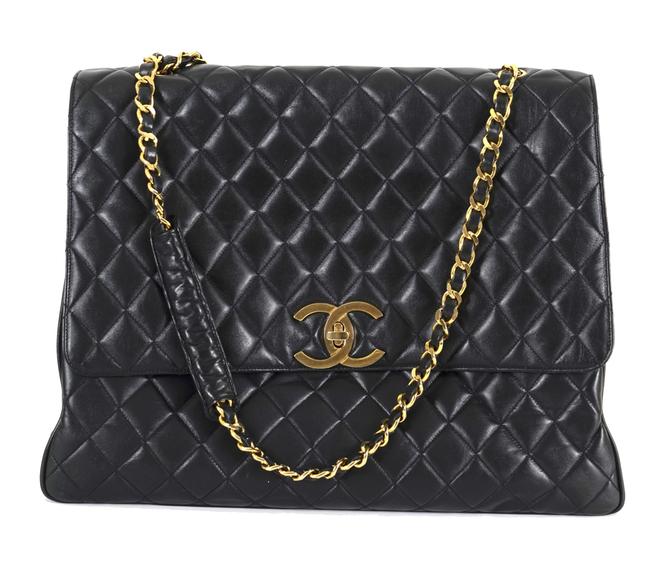 Chanel Classic Flap Quilted Black Lambskin Leather Messenger Bag