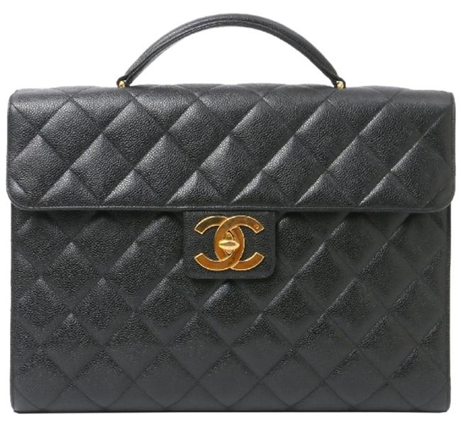 Chanel Classic Flap Portfolio Caviar Briefcase Black Leather Laptop Bag