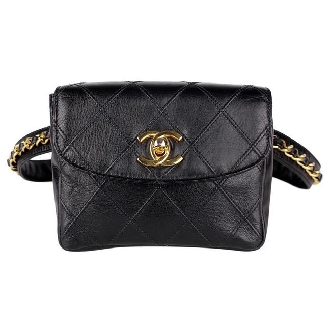 Chanel Classic Flap Waist Fanny Pack 8055 Black Leather WeekendTravel Bag