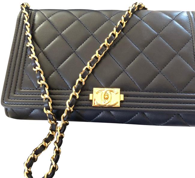 Chanel Clutch Boy Detachable Chain Navy Calfskin Leather Wristlet
