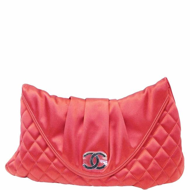 Chanel Clutch Half Moon Red Quilted Satin Wristlet