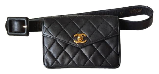 Chanel Clutch Waist Pouch Black Leather WeekendTravel Bag