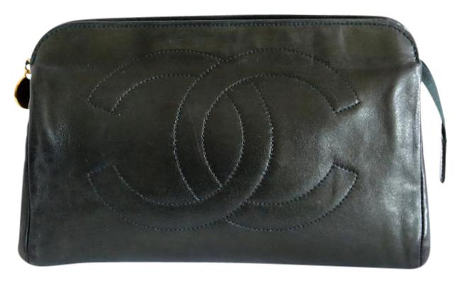 Chanel Cosmetic Pouch Black Leather WeekendTravel Bag