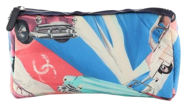 Chanel Cosmetic Pouch Small Blue Pink Prints Nylon Wristlet