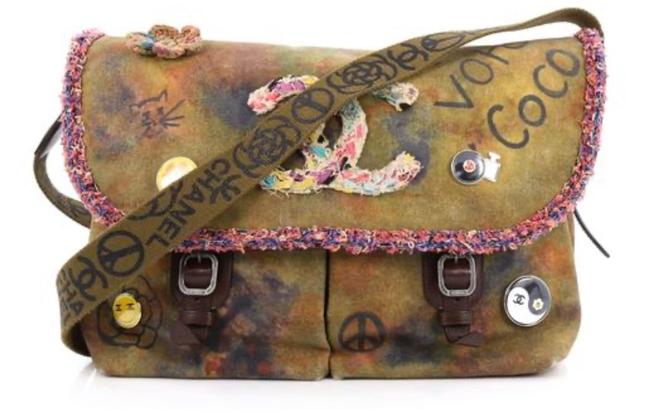 Chanel Crossbody Graffiti On The Pavement Khaki Canvas Messenger Bag