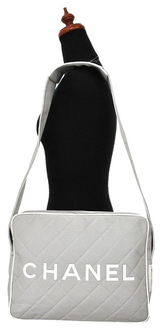 Chanel Crossbody XL 12" Large Quilted Gray Canvas Messenger Bag